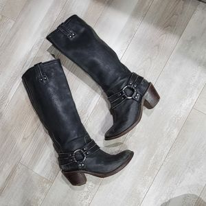Frye Carmen Harness Leather Tall Heeled Boots